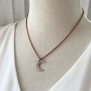 Mini Copper Crescent Moon Pendant, Green Patina Resin Coated Necklace, Boho